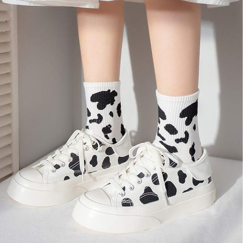 

Cow Print Canvas Shoes, White