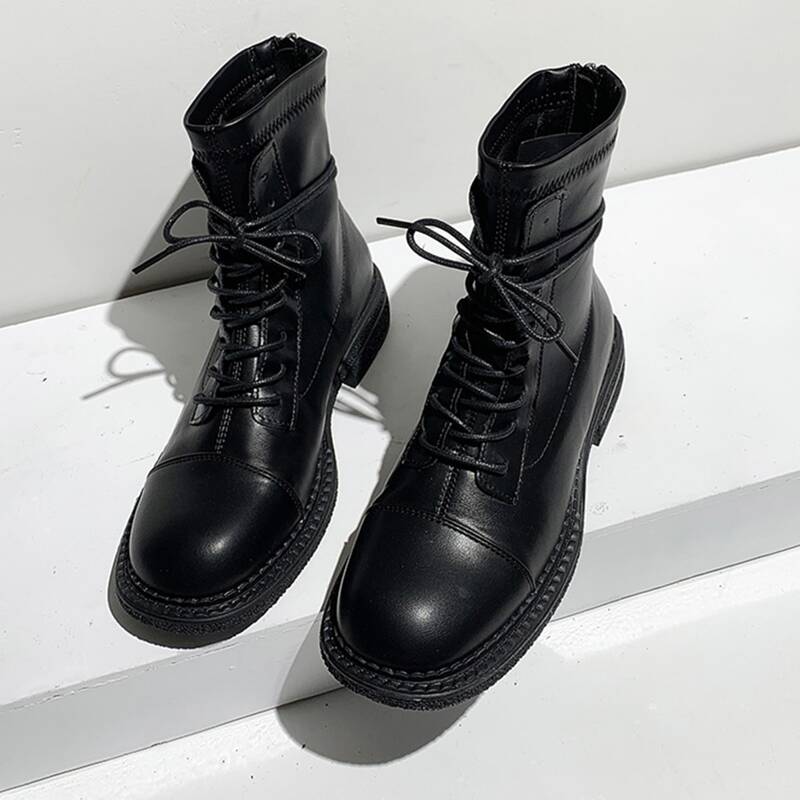 

Minimalist Lace Up Front Boots, Black