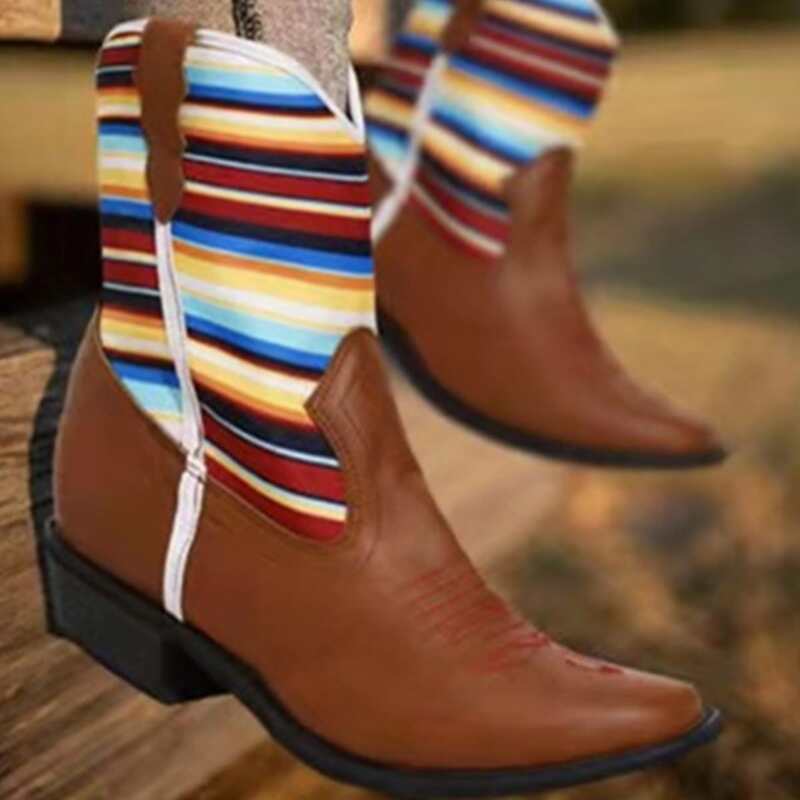 

Colorful Striped Riding Boots, Brown