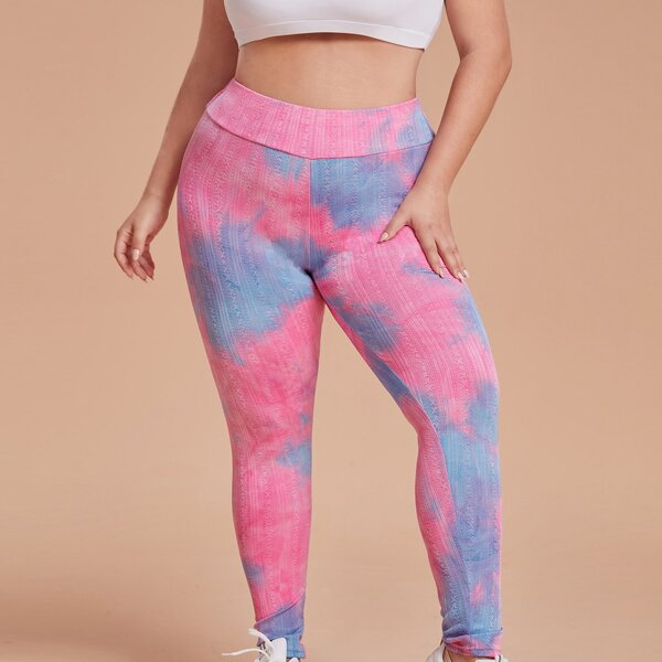 

Plus Tie Dye Sports Leggings, Pink