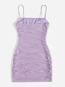 SHEIN EZwear Vestido ajustado unicolor fruncido de malla
