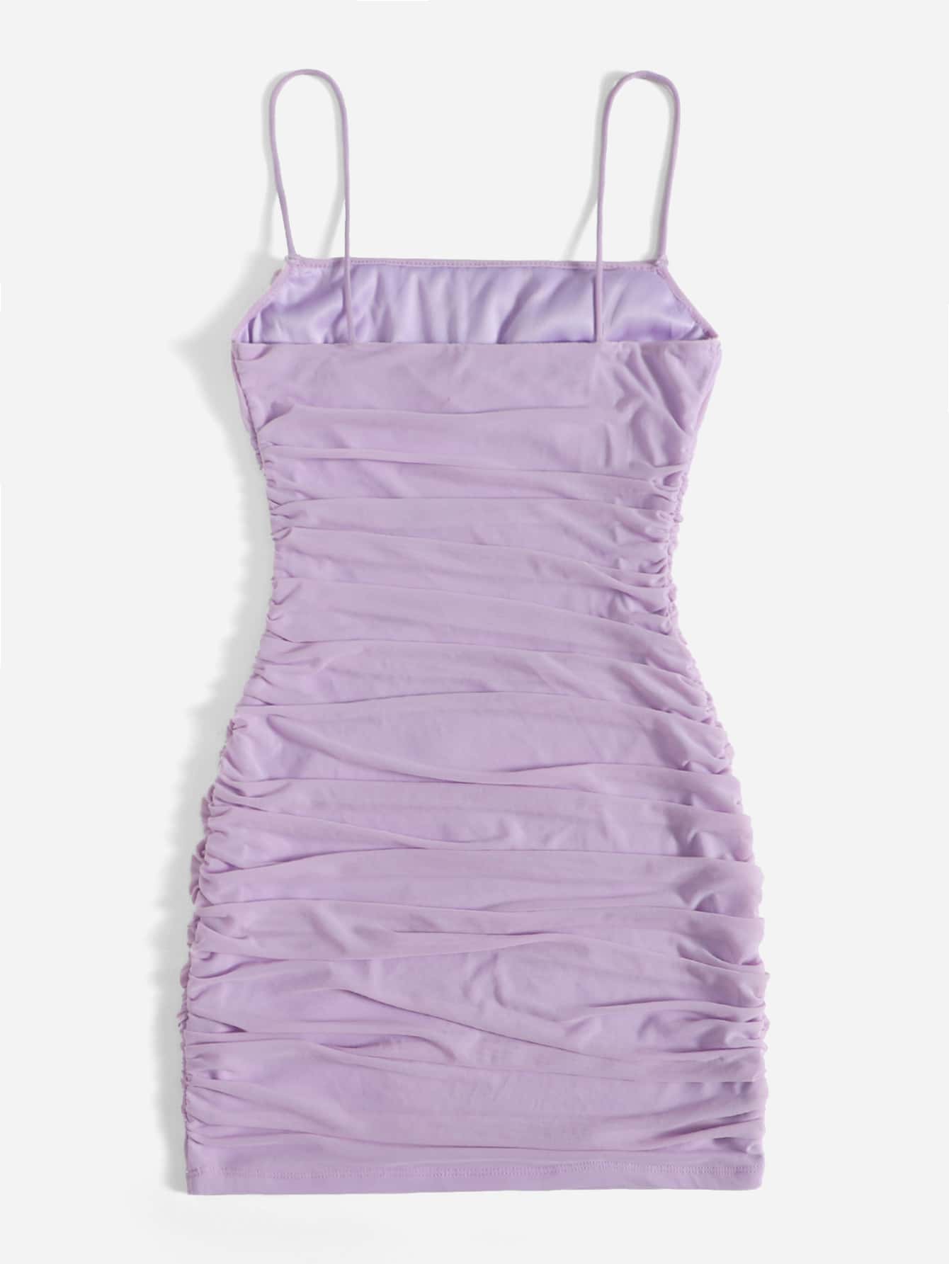 SHEIN EZwear Solid Ruched Mesh Bodycon Dress | SHEIN USA