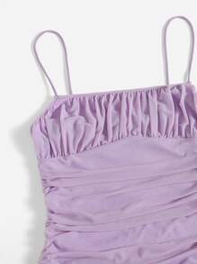 SHEIN EZwear Vestido ajustado unicolor fruncido de malla