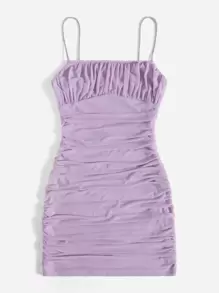 SHEIN EZwear Vestido ajustado unicolor fruncido de malla