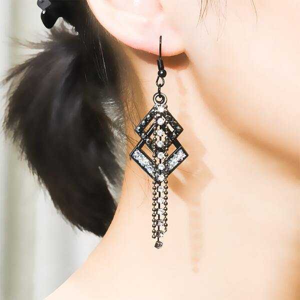 

Rhinestone Geometric Drop Earrings, Black