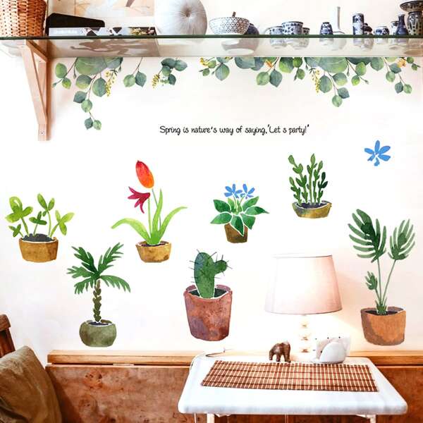 

1pc Plant Pattern Wall Sticker, Multicolor