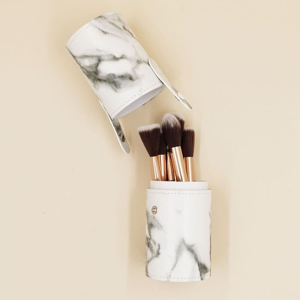 

10pcs Marble Pattern Makeup Brush Set With Storage Box, White