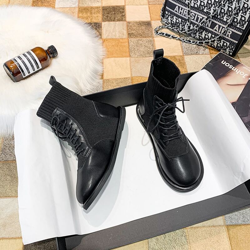 

Lace Up Front Sock Boots, Black