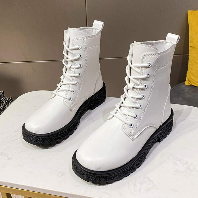 

Lace Up Front Combat Boots, White