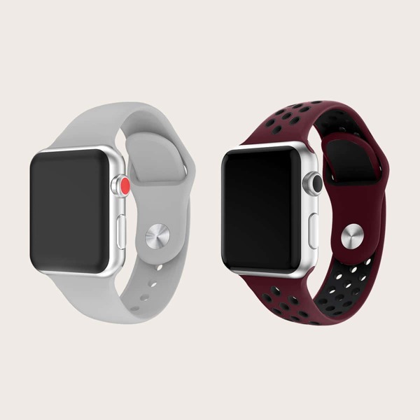 

2pcs Plain Silicone Watchband For iWatch, Multicolor