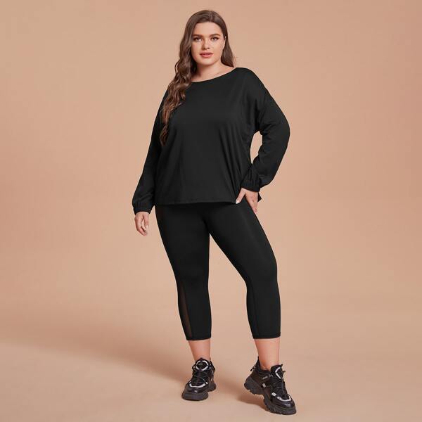 

Plus Breathable Twist Back Solid Sports Tee, Black