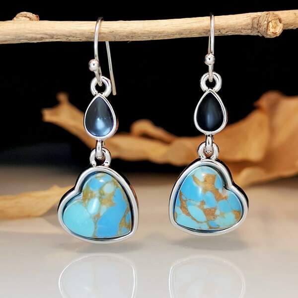 

Heart Design Drop Earrings, Antique silver