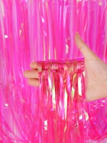 1pc Party Tassel Curtain, Pink Aluminum Rain Curtain For Party Decor - Hot Pink - View 1