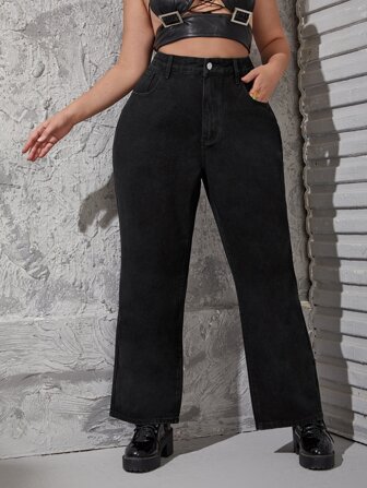 Plus High Waist Straight Leg Jeans