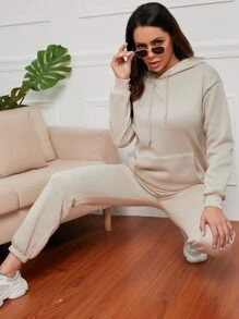 Bộ đồ hai mảnh nữ Dây kéo Túi màu trơn Giải trí - Màu be - Xem 7