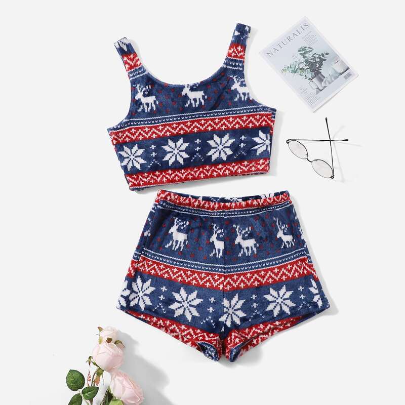 

Allover Christmas Print PJ Set, Multicolor