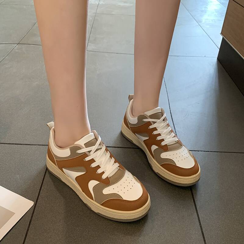 

Colorblock Lace Up Front Skate Shoes, Brown