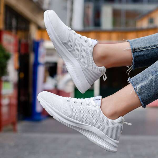 

Minimalist Lace-up Front Knit Running Shoes, White