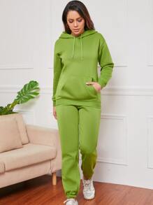 Bộ đồ hai mảnh nữ Dây kéo Túi màu trơn Giải trí - Màu xanh chanh - Xem 2