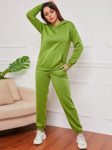 Bộ đồ hai mảnh nữ Dây kéo Túi màu trơn Giải trí - Màu xanh chanh - Xem 4