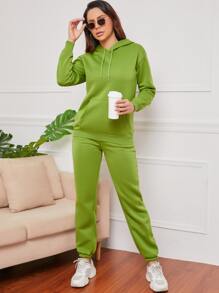 Bộ đồ hai mảnh nữ Dây kéo Túi màu trơn Giải trí - Màu xanh chanh - Xem 5