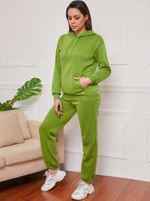 Bộ đồ hai mảnh nữ Dây kéo Túi màu trơn Giải trí - Màu xanh chanh - Xem 7