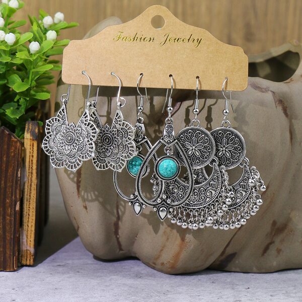

3pairs Textured Metal Vintage Earrings, Antique silver