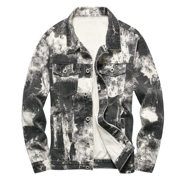 

Men Tie Dye Denim Jacket, Black and white