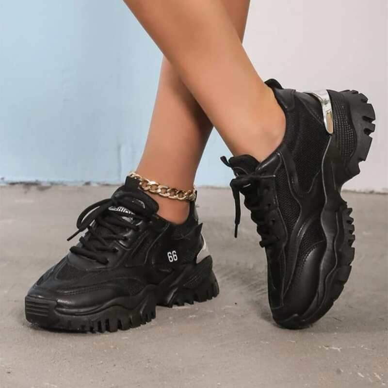 

Letter Graphic Lace Up Front Sneakers, Black