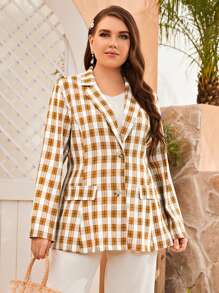 Plus Plaid Lapel Neck Single Breasted Blazer - Multicolor - View 1