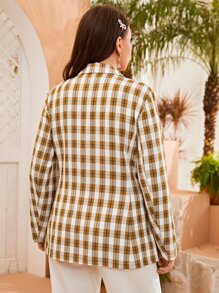 Plus Plaid Lapel Neck Single Breasted Blazer - Multicolor - View 2