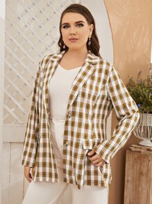 Plus Plaid Lapel Neck Single Breasted Blazer - Multicolor - View 3