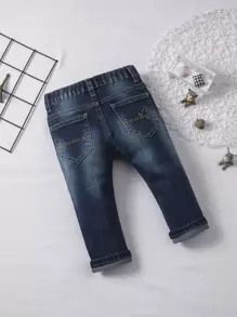 Baby Boy Bleach Wash Slant Pockets Jeans - Dark Wash - View 2