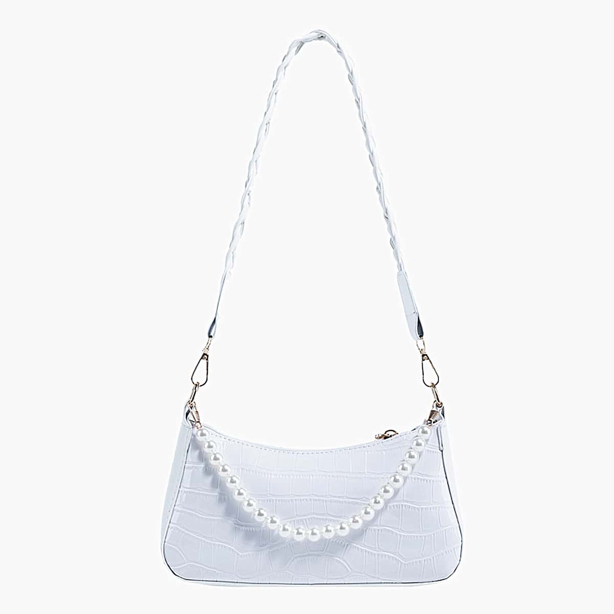 

Croc Embossed Satchel Bag, White