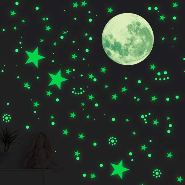 

1set Moon Star Pattern Luminous Wall Sticker, Green