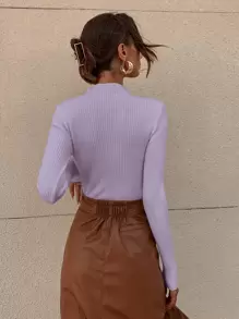 RueChic Mock Neck Ribbed Knit Solid Jumper - Lilac Purple - View 2