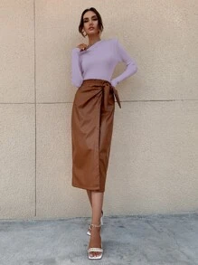 RueChic Mock Neck Ribbed Knit Solid Jumper - Lilac Purple - View 6