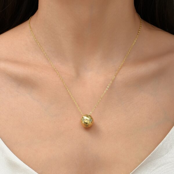 

Zircon Detail Soccer Charm Necklace, Gold