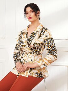 Mulvari Áo sơ mi Plus Size Thắt lưng Báo Họa tiết Chain Thanh lịch - Nhiều màu - Xem 3