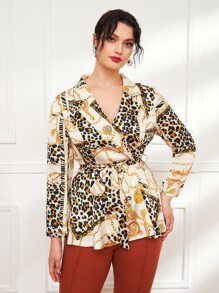 Mulvari Áo sơ mi Plus Size Thắt lưng Báo Họa tiết Chain Thanh lịch - Nhiều màu - Xem 4