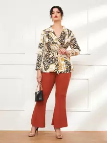 Mulvari Áo sơ mi Plus Size Thắt lưng Báo Họa tiết Chain Thanh lịch - Nhiều màu - Xem 5