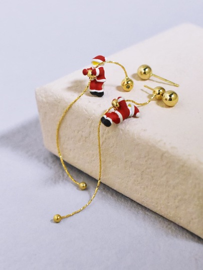 1pair Cute Christmas Santa Claus Tassel Earrings, Movable Design For Festival Parties And Accessory Matching