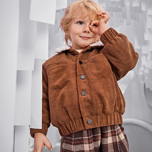 

Toddler Boys Pocket Front Borg Collar Jacket, Brown