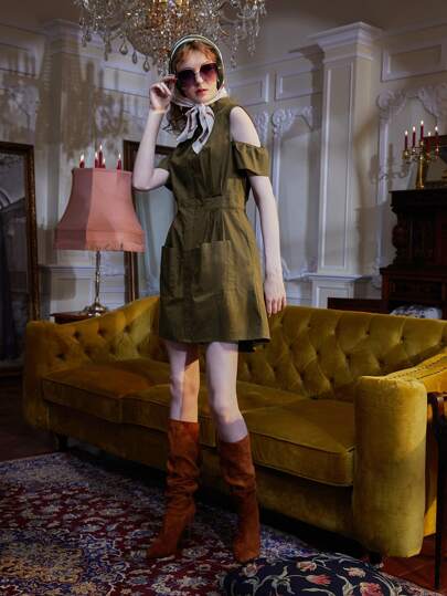 Elisabetta Arcaroli 挖肩雙口袋褶皺面料連衣裙