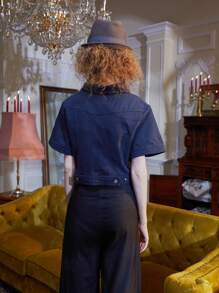 The Pearl Collective 破洞翻蓋細節短夾克 - 藏蓝色 - 查看 2