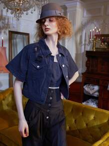 The Pearl Collective 破洞翻蓋細節短夾克 - 藏蓝色 - 查看 5