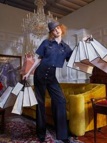 The Pearl Collective 破洞翻蓋細節短夾克 - 藏蓝色 - 查看 6