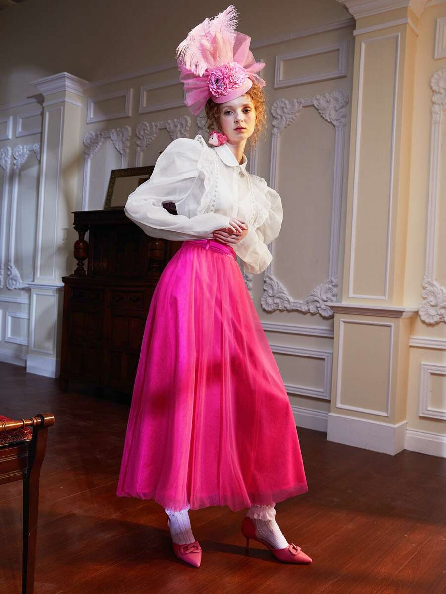 YAYA ZAHIR Solid High Waist Flared Skirt - Hot Pink - View 1