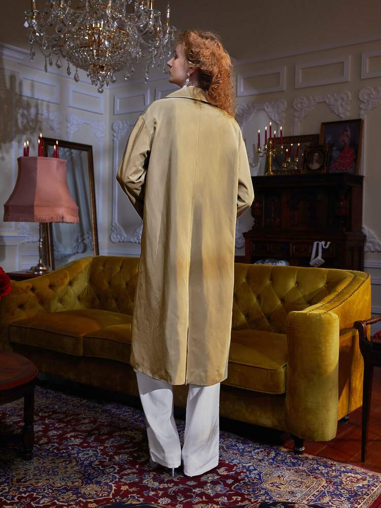 WEI ZHOU Drop Shoulder Slant Pockets Longline Coat - Khaki - View 2