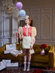 YAYA ZAHIR Contrast Organza Lantern Sleeve Shirt - Multicolor - View 5